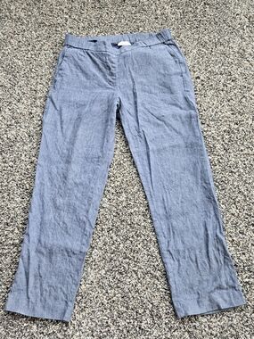 J.Jill Womens Blue Linen Stretch Pull On Straight Leg Ankle Pants Size XS